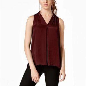 Vince Camuto Burgundy Reverse Pleat V Neck Blouse